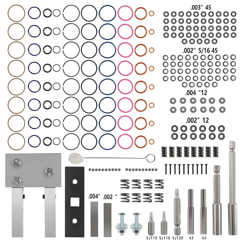 7.3L Injector Rebuild Kit Shim Kit Compatible with 1994-2003 Ford 7.3L, HEUI Injectors with Vice Clamp, Special Tools, Springs &