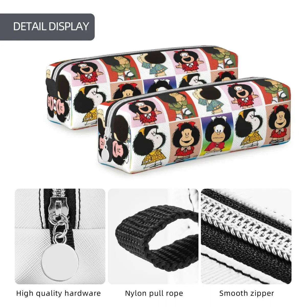 Cute Kawaii Mafalda Pencil Case Cartoon Anime Pencilcases Pen Kids Big Capacity Pencil Bags Students School Zipper Stationery