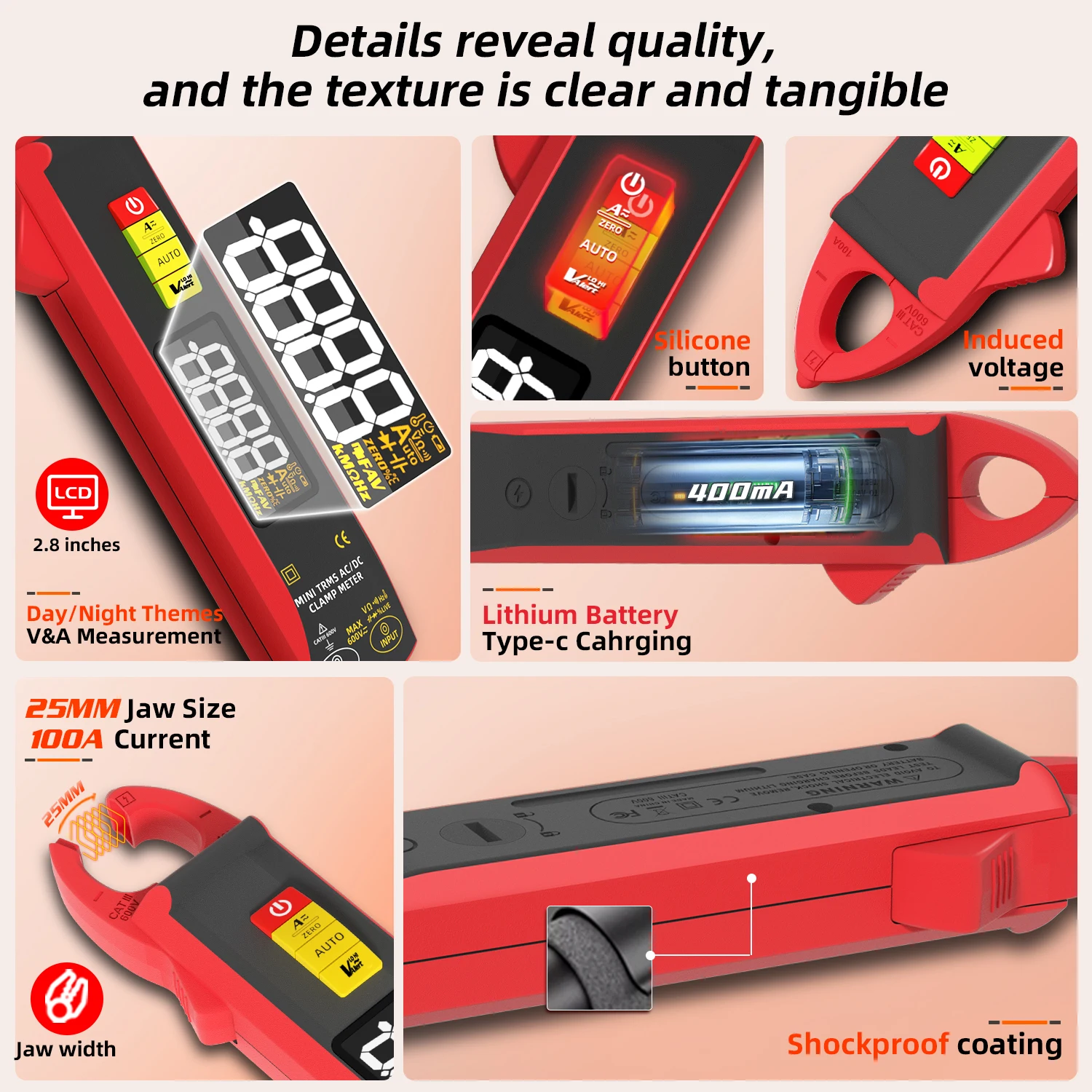 BSIDE NEW Digital Clamp Meter True RMS 6000 DC/AC 100A 1mA Auto Ammeter Multimeter Car Current Voltmeter Cap temp Hz tester