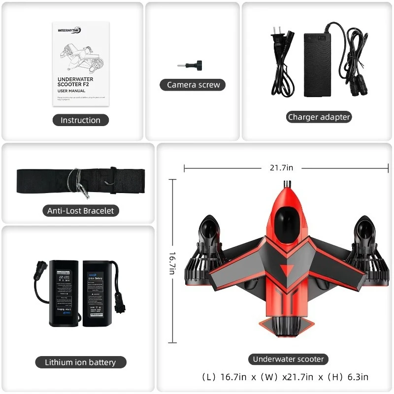 Fotografia 7: Scooter Subaquático Elétrico de 1000W para Mergulho em Piscinas e Snorkeling, 1 Hora de Autonomia com Motor de Propulsão a 30M de Profundidade