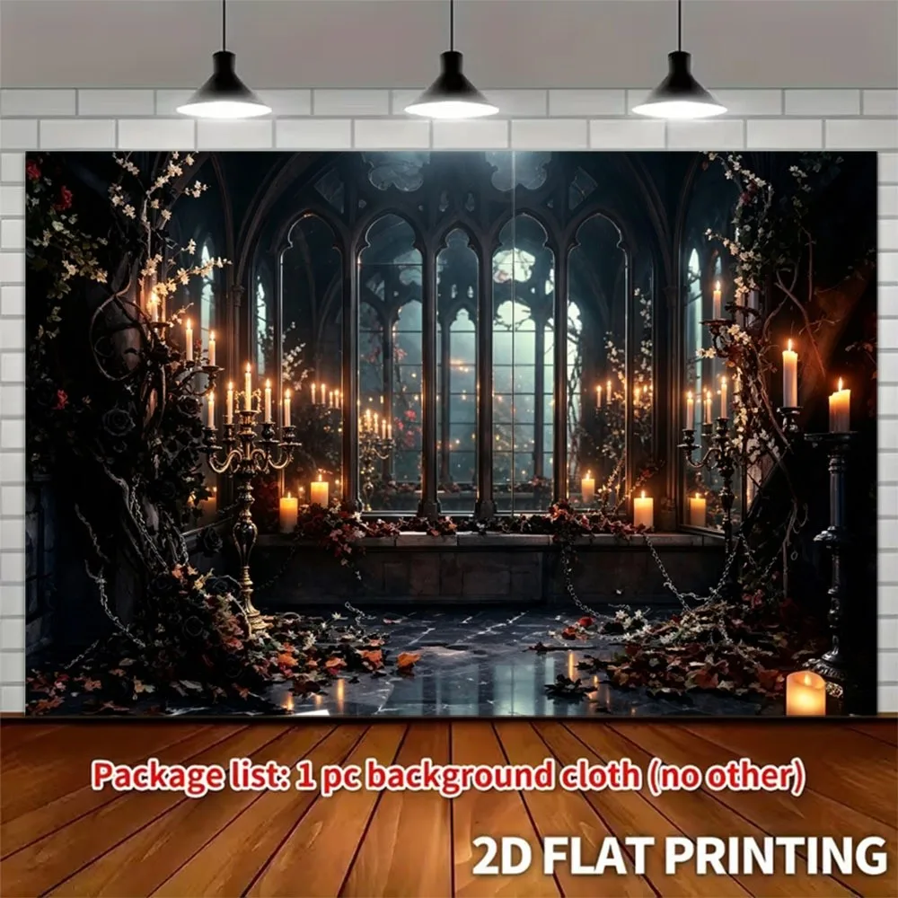 1pc BannerGothic Dark Floral Candles And Stained Glass Tapestries A Dark And Romantic Atmosphere With A Horrorhappy Halloween Th