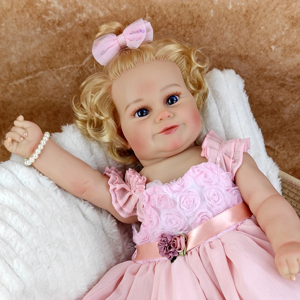 50CM 20Inch Transplant Blonde Hair Reborn Girl Doll Lifelike Full Soft Vinyl Body Alive Dress Up Companion Toys Birthday Gift