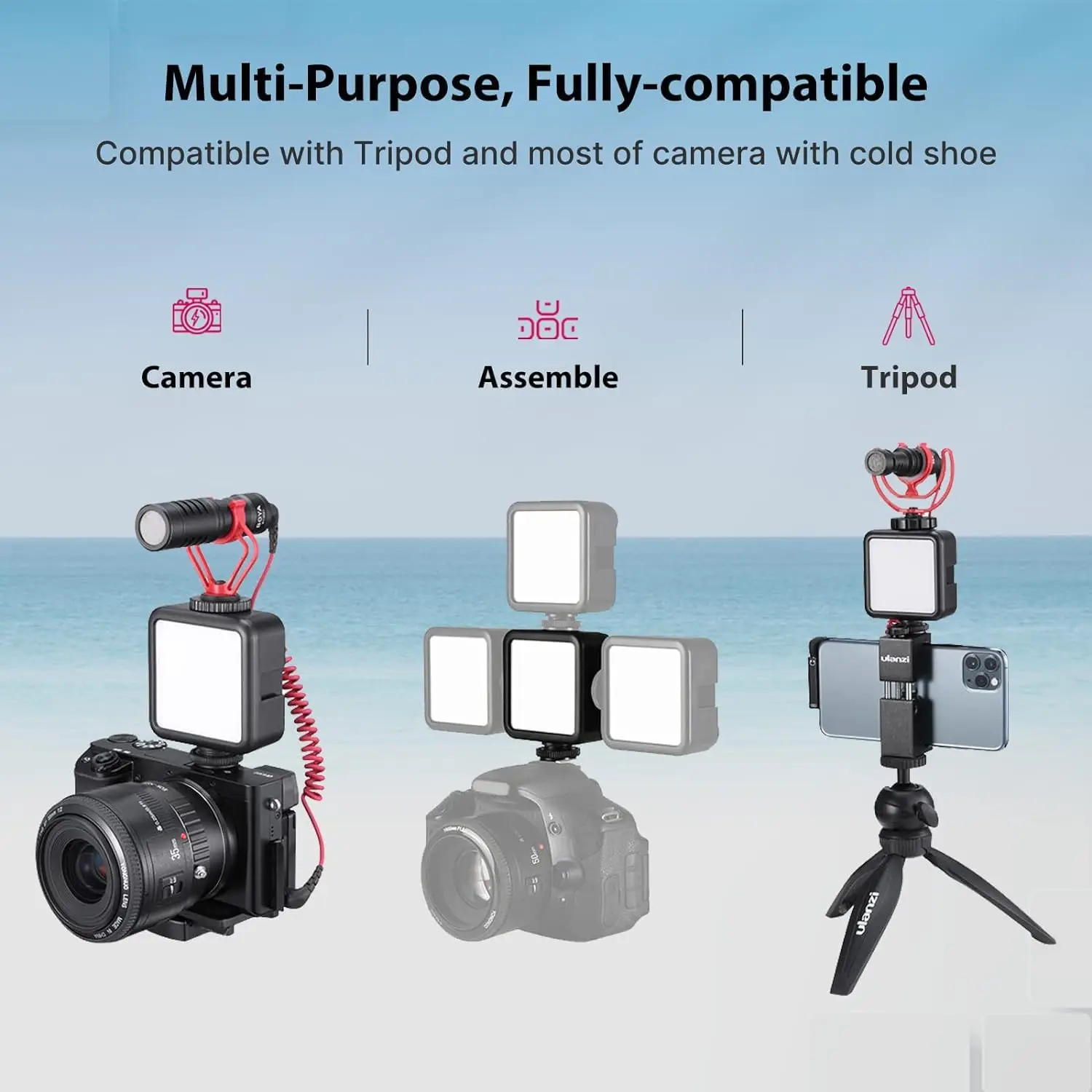 Ulanzi-vl81 led luz para câmera de vídeo, com 3 sapata fria, recarregável, bateria 3000mah, bicolor, dimmable, 3200k-5600k, cri95 +