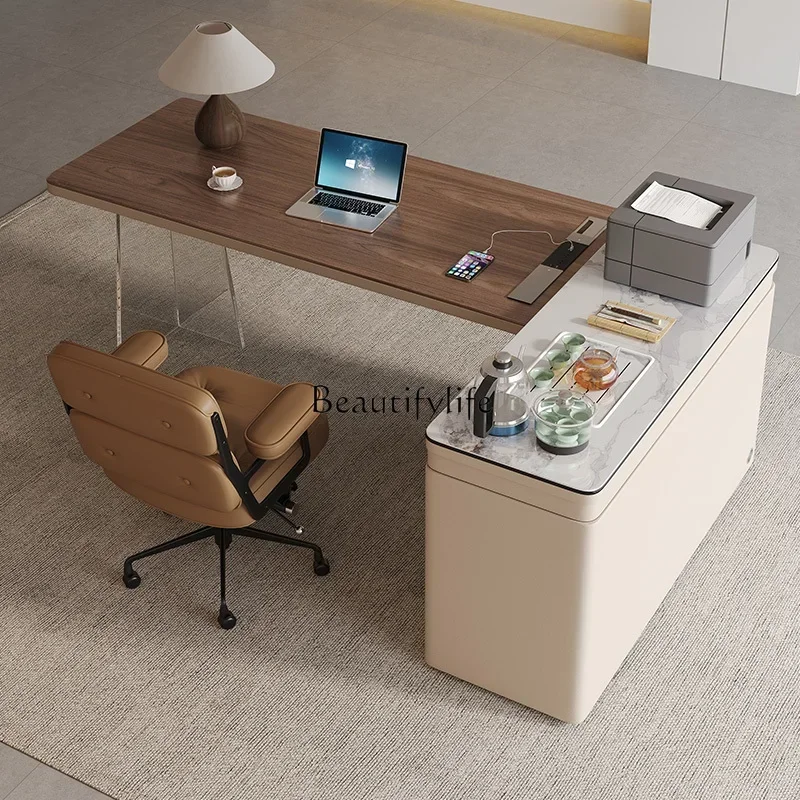

55Acrylic suspension desk integrated dual-purpose multi-functional L-shaped solid wood table cabinet corner
