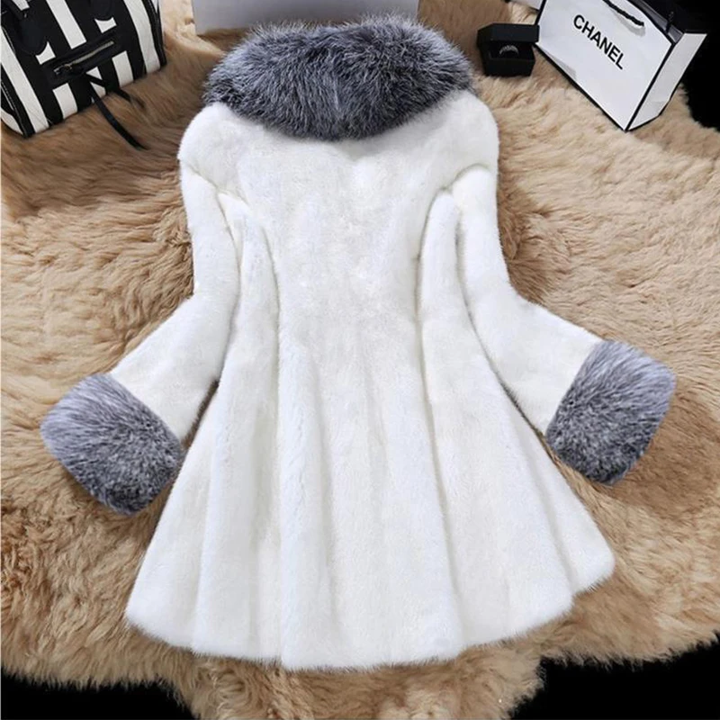 Women's new fox collar long velvet mink coat women's mink fur coat casual warmth