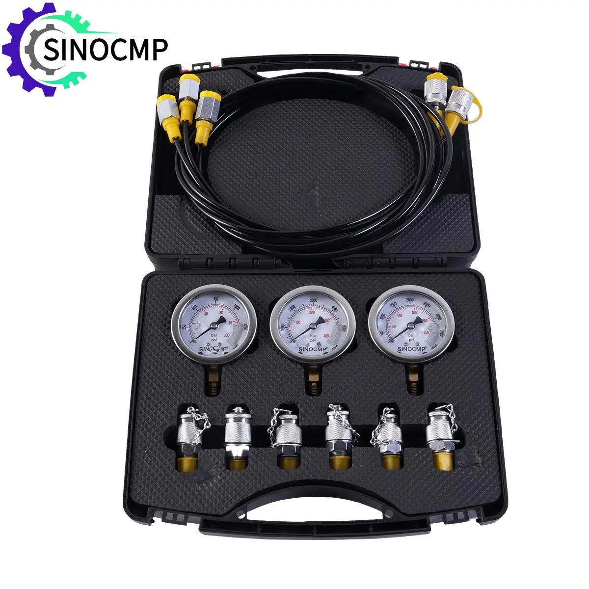 

Hydraulic Pressure Test Kit Excavator Hydraulic Test Gauge Set W/ Carrying Case for Excavator Tractors Max Pressure 600BAR 60MPa