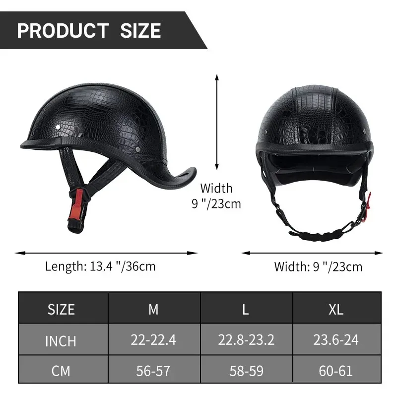 Vintage Curved Visor Faux Leather Half Shell Helmet Hard High Quality Black Sweat Breathable Interior Ducktail Half Helmet