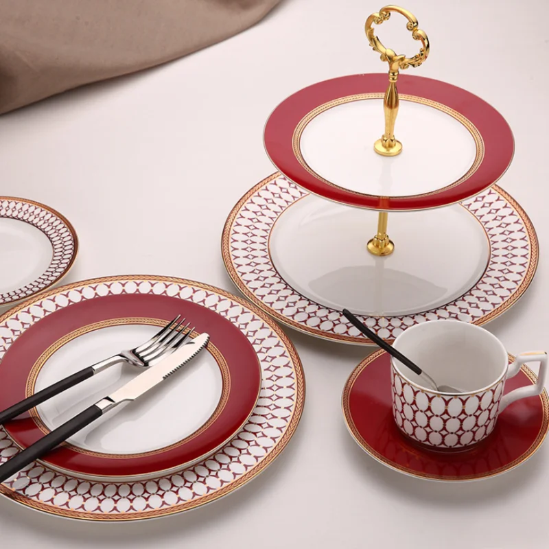 Restaurant Bone Porcelain Steak Plate Sample Room Decoration Tablecloth Ceramic Western Cuisine Plate Coffee  Cup Pastry Plate