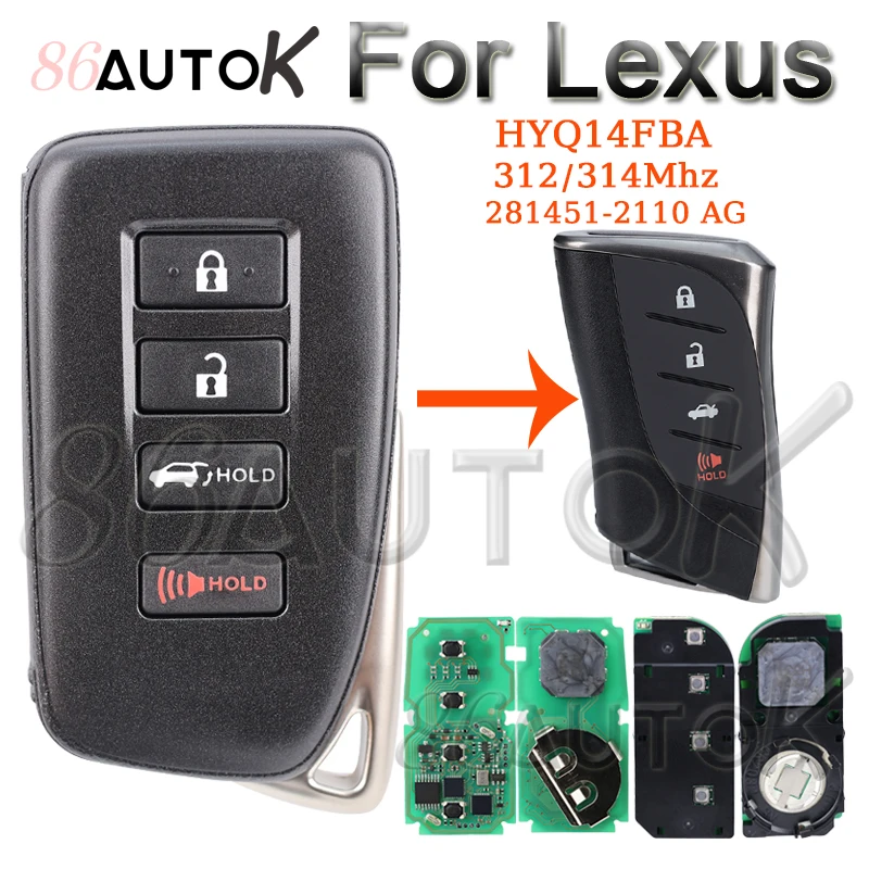 Chiave telecomando automatica aftermarket Keyless Entry Remote Flip Smart Key Fob per Lexus Lx570 NX300/H NX200T FCC ID: HYQ14FBA 89904-78470