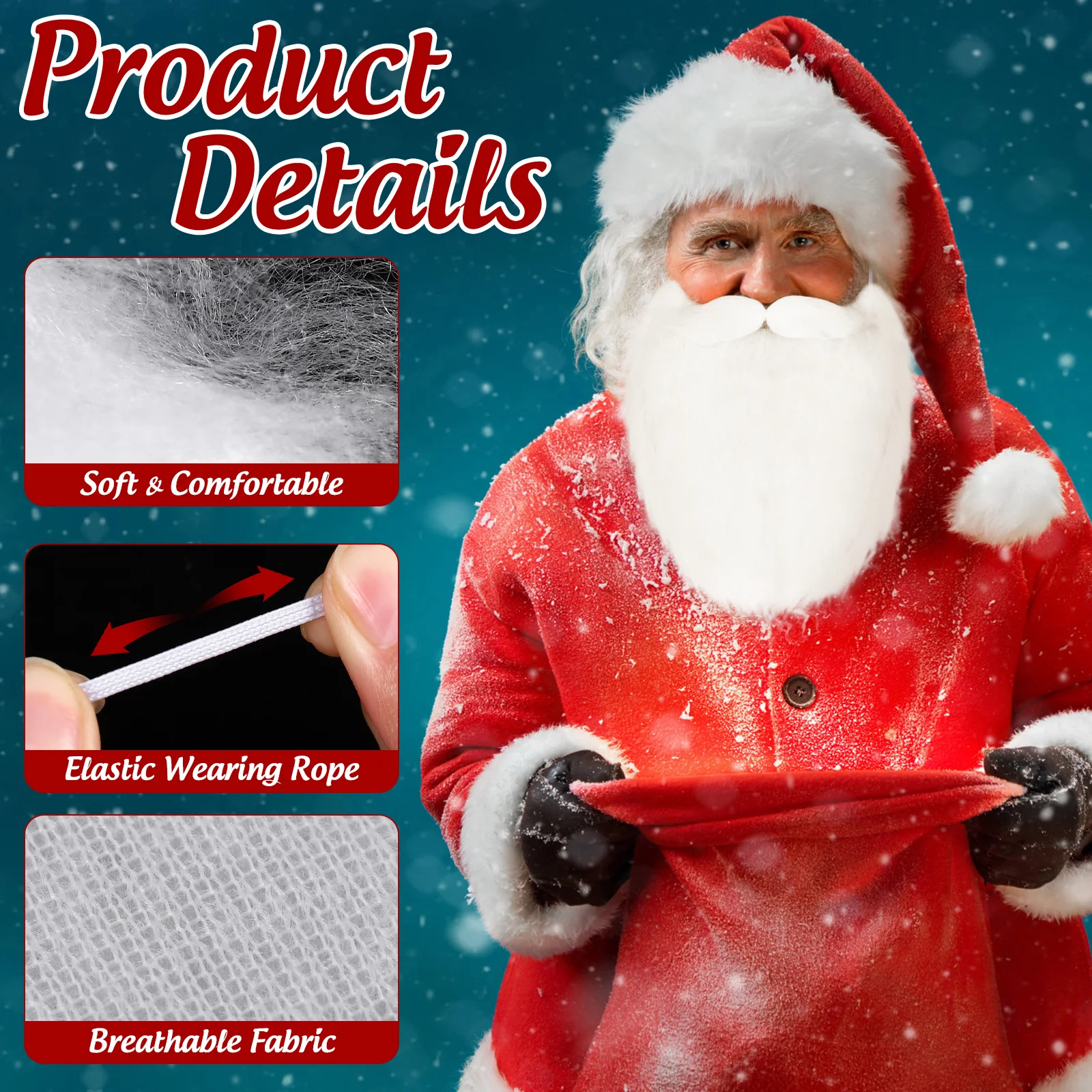 เครื่องแต่งกายซานตาคลอสพร้อมเครา ชุดแฟนซีสำหรับงานปาร์ตี้วันหยุดสำหรับผู้ใหญ่ อุปกรณ์ตกแต่งสำหรับการแสดงในเทศกาล
