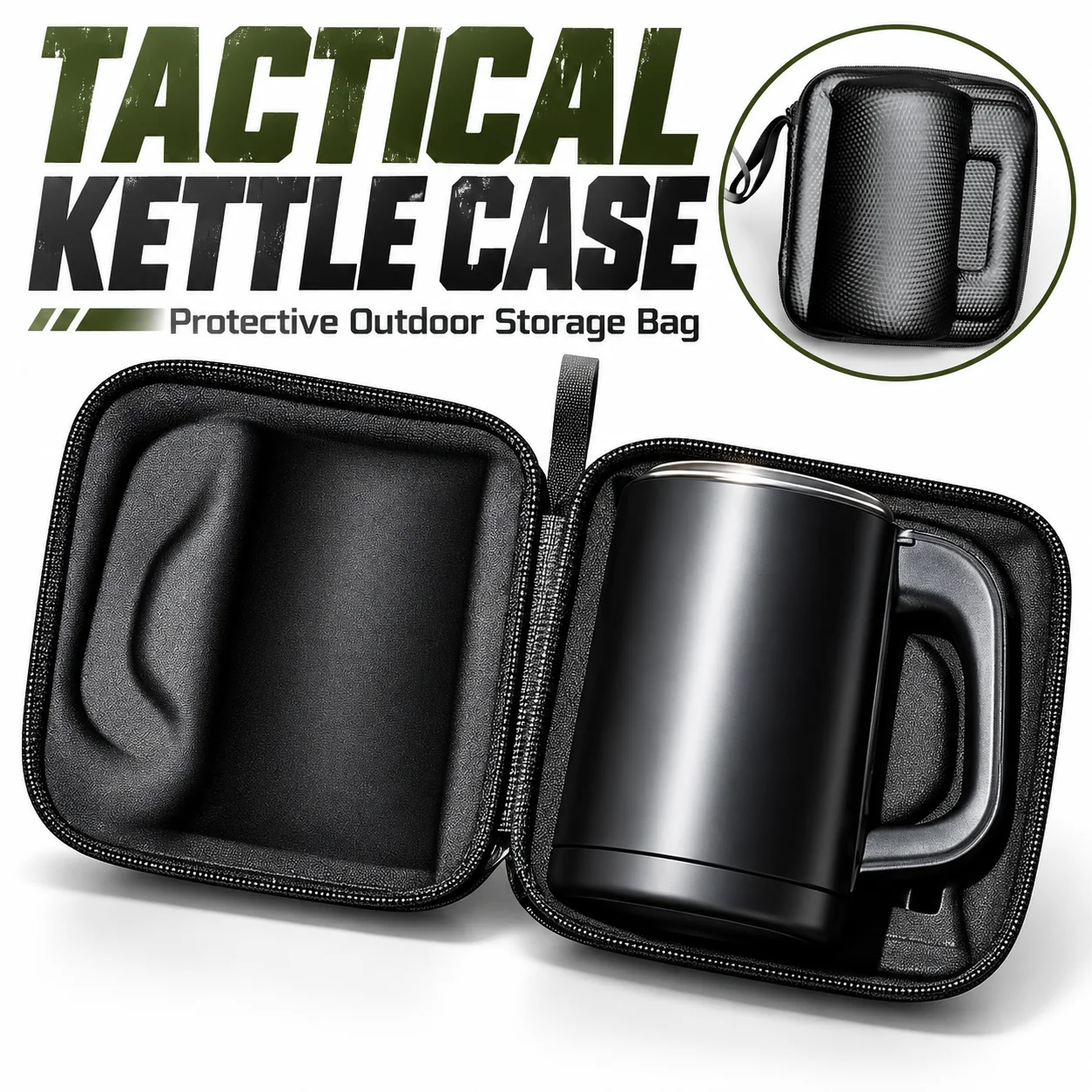 Tactical Water Bottle Pouch Outdoor Kettle Carry Bag Hard Shell Storage Case Organizer Pack Kit Camping Hiking Survival Gear