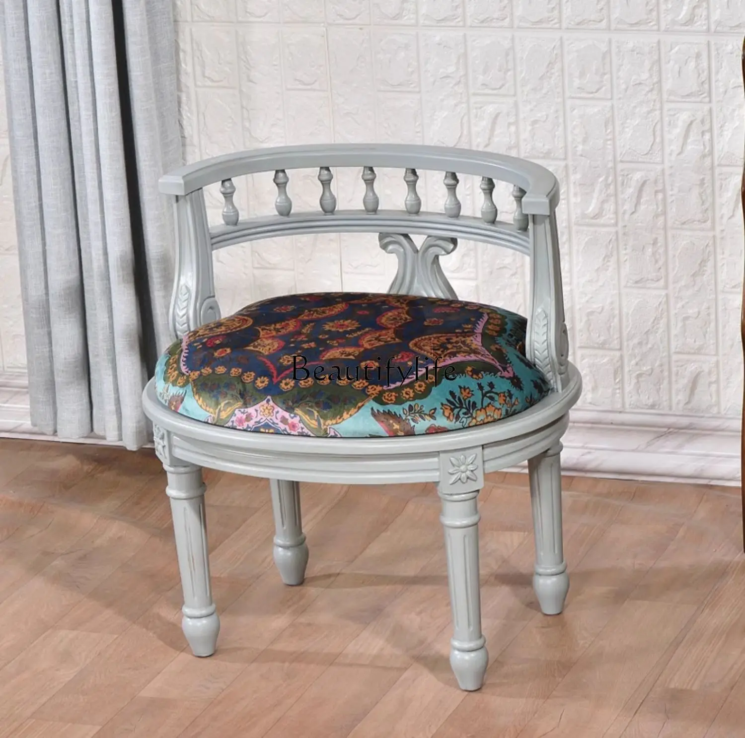 

European and American Style Solid Wood Sofa Chair Single Sofa Leisure round-Backed Armchair Retro Domestic