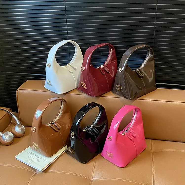 

New Women's Vintage Moon Bag, Premium Texture Niche Patent Leather & Suede, All-Match Handbag, Commute Shoulder Crossbody Bag