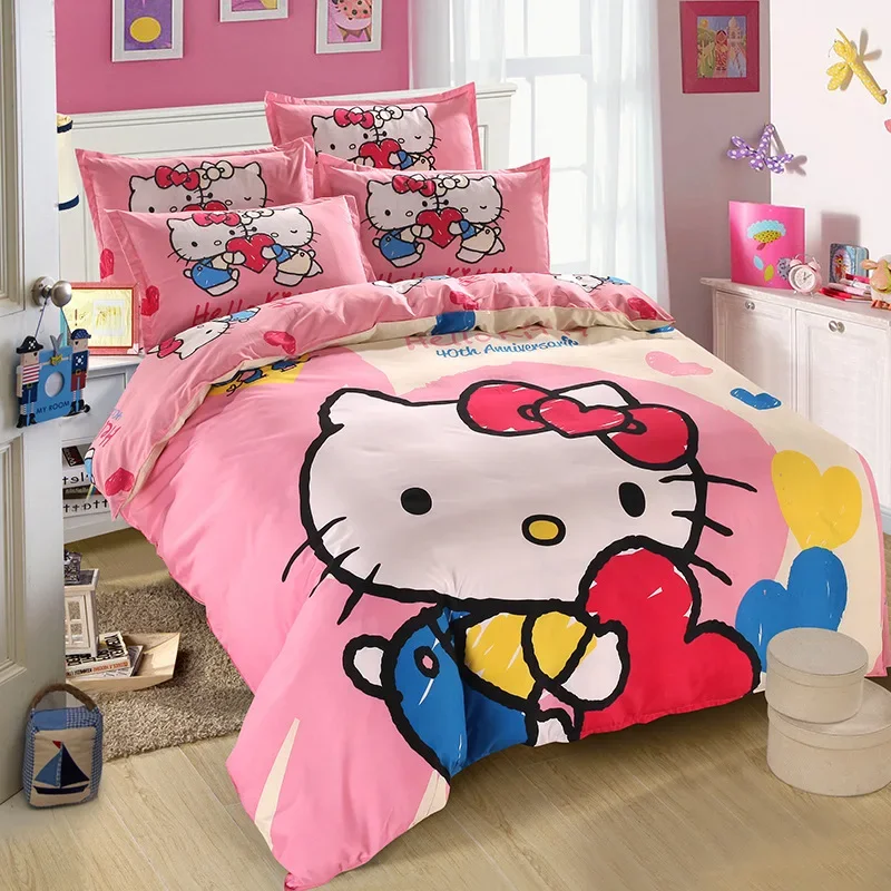 

Sanrio hello kitty Quilt Cover Sheets Pillowcase Cute Cartoon Bedding Set children bedding bag girl boy quilt