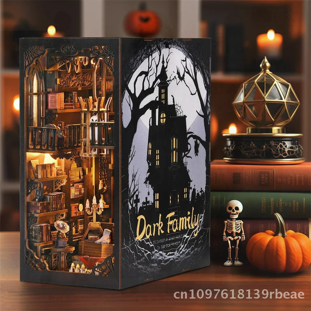 DIY المقصورة بناء لعبة المكعبات الظلام الأسرة ماجيك Bookend نموذج منزل الخشب الحرفية كيت للأعمار 14 + هدية عيد الهالوين #1