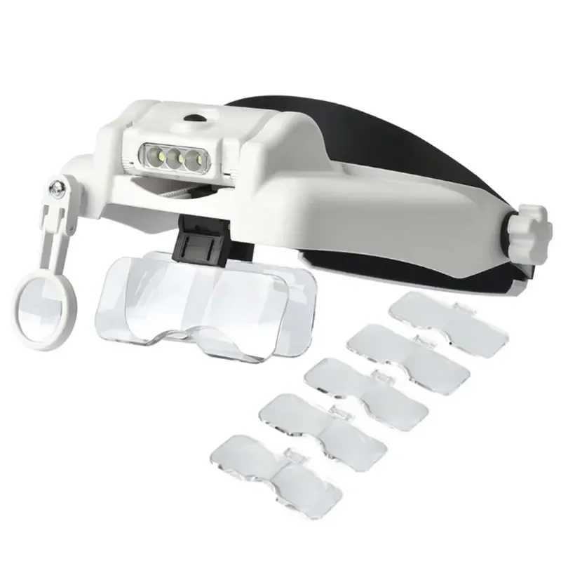 

Headband Magnifying Glass LED Helmet Magnifier 1X 1.5X 2.0X 2.5X 3.5X 8X Reading Handwork Beauty Tool