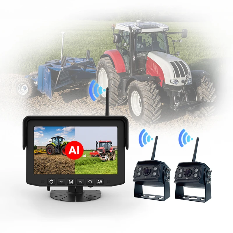 

Backup Rear View Reverse Quad Screen 256GB SD Card Wireless Monitor Camera for RV Truck Engineering Machinery Farm Vehicle