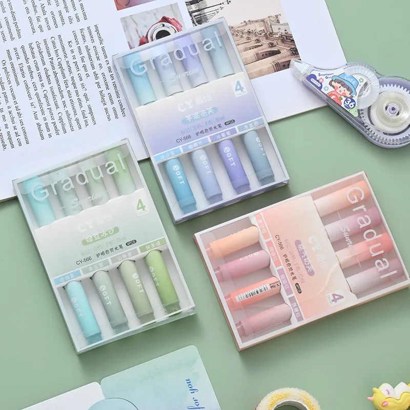 4Pcs/set Kawaii Highlighter Pens Cute DIY Spot Liner Marker Drawing Painting Markers Japan Stationery School Office Supplies