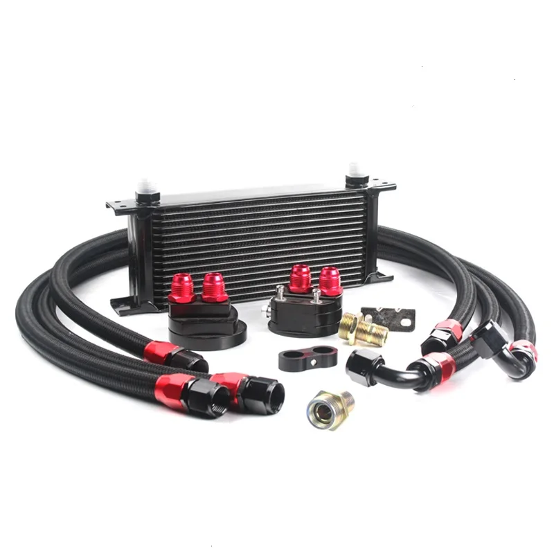 19-Row 10AN Oil Cooler Relocation Kit British Type Silver/Black