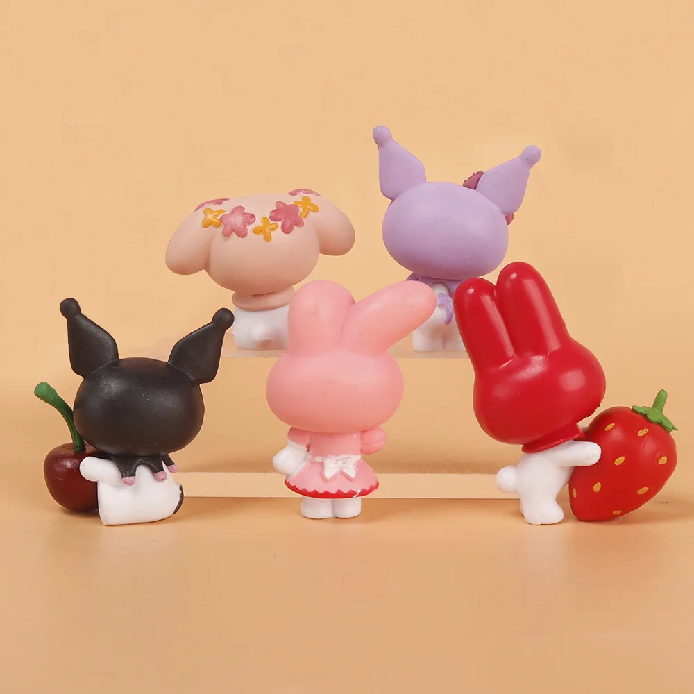 サンリオ-アニメのアクションフィギュア,メロディー,クロミ,フルーツシリーズ,愛らしい漫画のホビーおもちゃ,机の装飾ギフト,かわいい,1セットあたり5個
