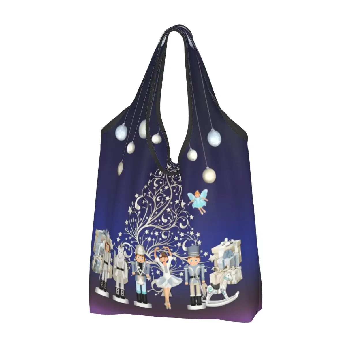 Kawaii Nutcracker Christmas Ballet Scene Shopping Tote Bags Portable Groceries Shoulder Shopper Bag