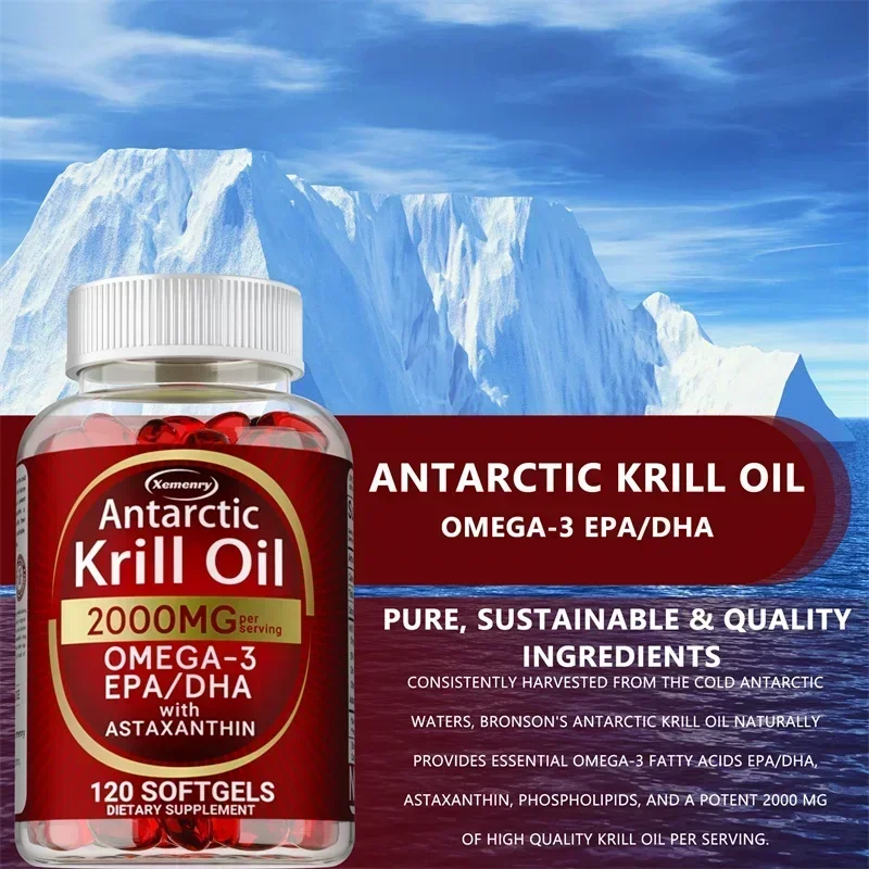 Antarctic Krill Oil Capsules - with Omega 3,EPA, DHA,Supports Bone, Heart, Brain, Joint & Skin Health, Boosts Immunity