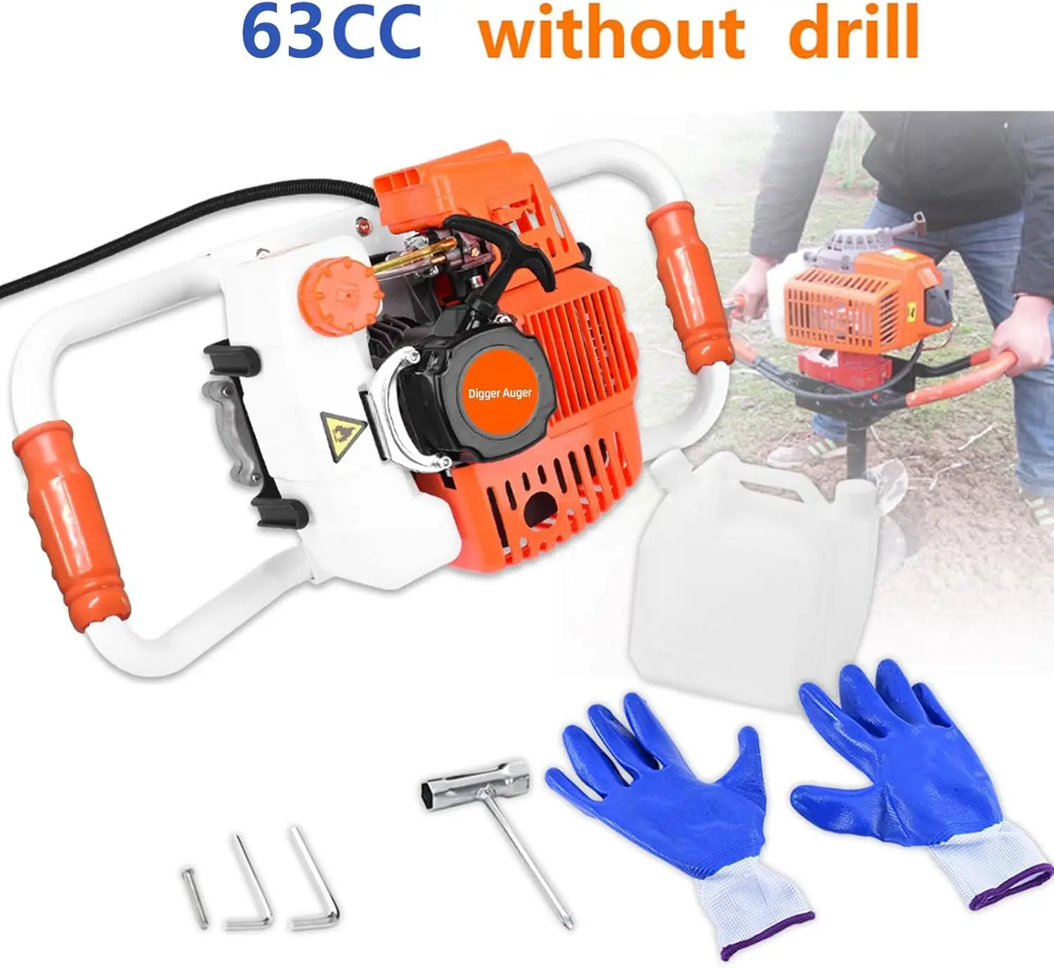 63Cc 2 Stroke Gas Powered Auger Post Hole Digger, Auger Post Hole Digger, High Efficient Low Voice Post Hole Digger, Plant Soil