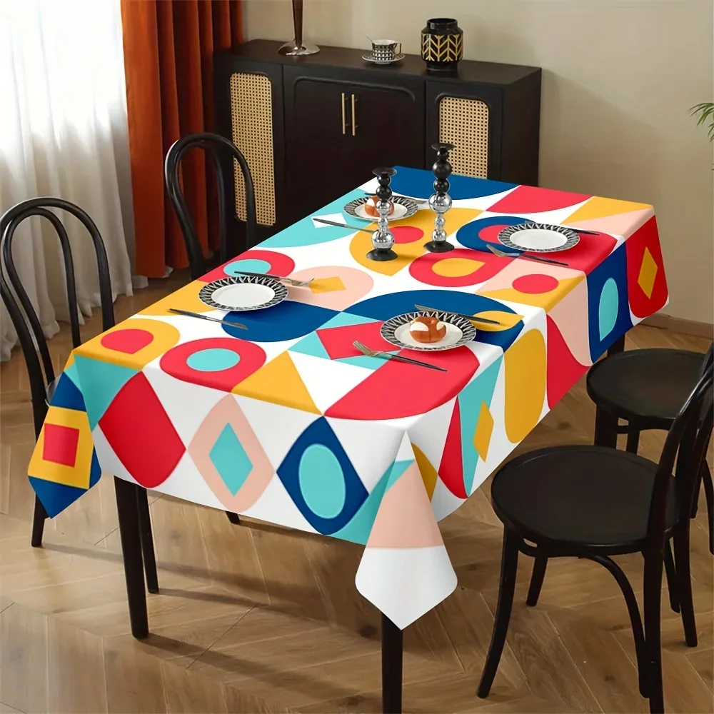 Geometric pattern, rectangular, polyester tablecloth, fashionable, artistic and elegant.