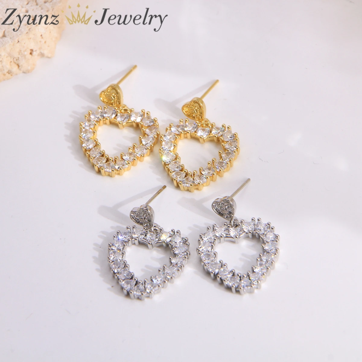

5 Pairs, Fashion 18k Gold Plated Cz Luxury Heart Drop Earrings Crystal Women Drop Earring Jewelry