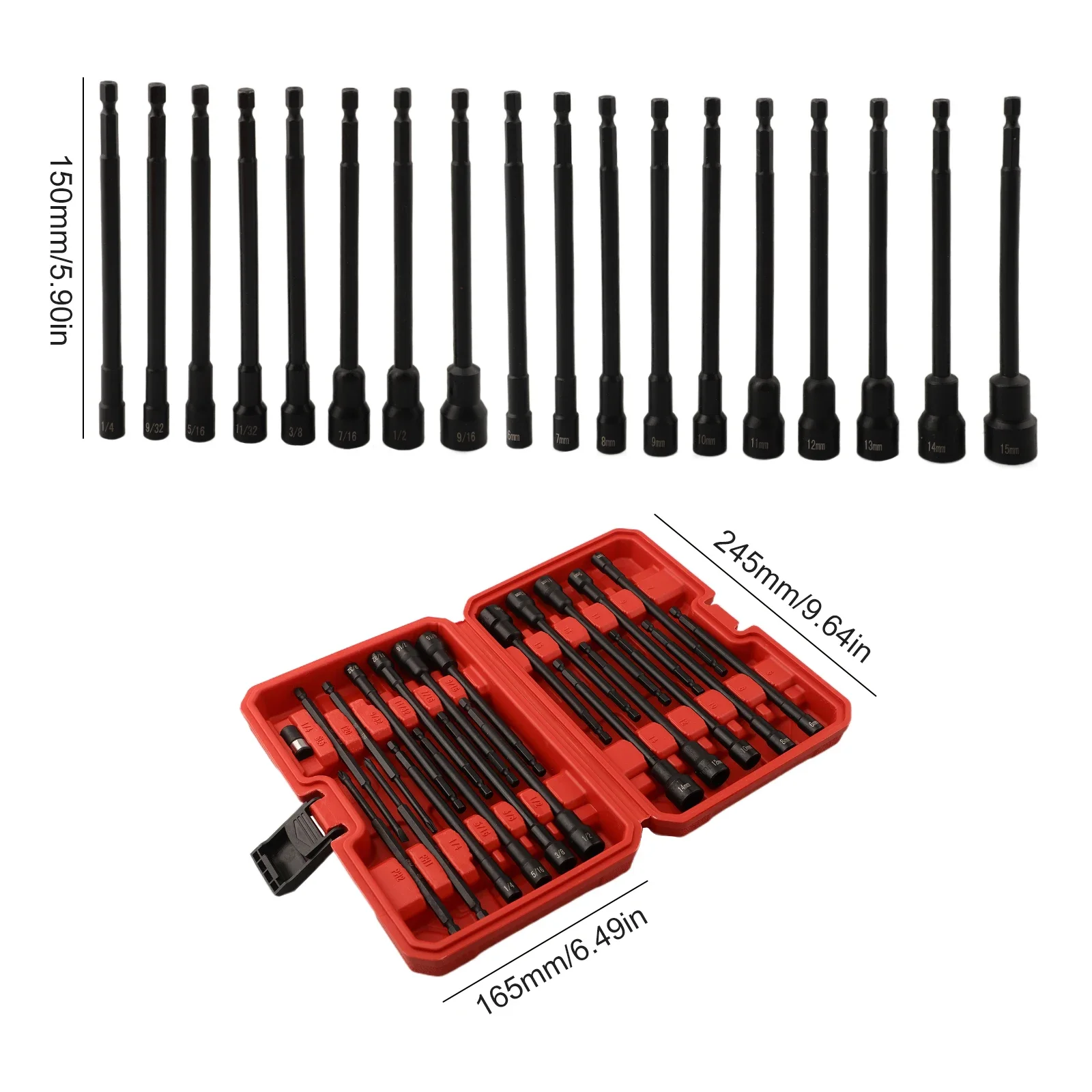Hex Socket Nut Driver Set Socket Adapter 23pcs 150mm Extension Sleeve Easy Handling Chrome Vanadium Steel Material