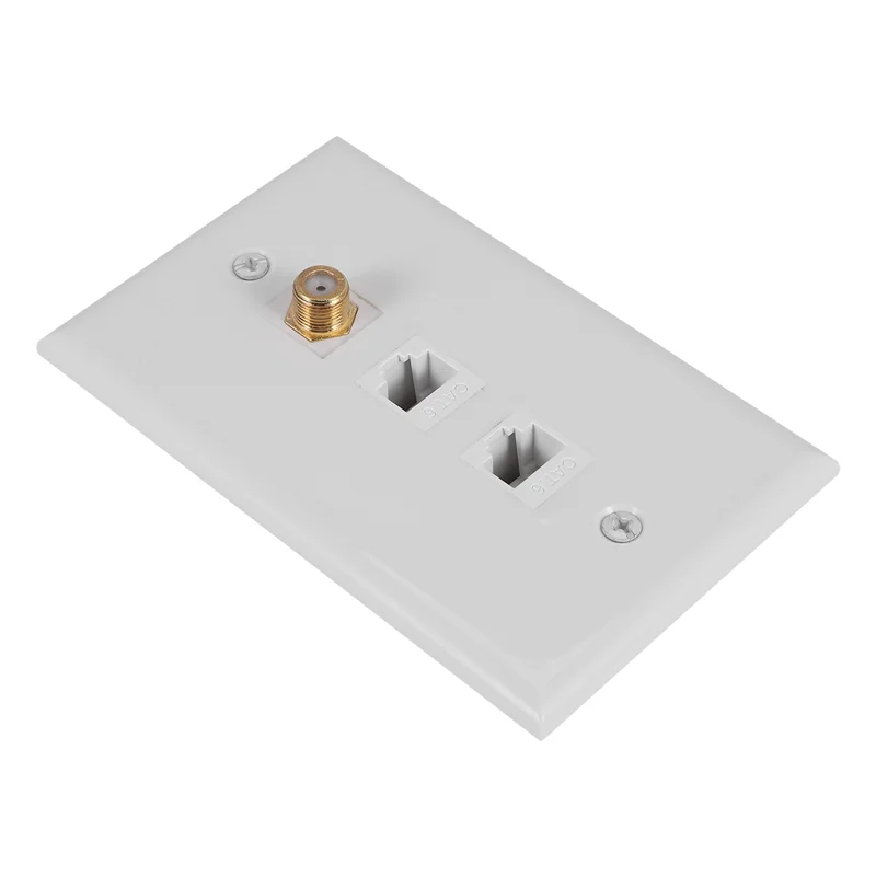 Luckshopping Ethernet Coax Wall Plate,2 Port Cat6 RJ45 Keystone And 1 Port F Type Connector Coax Keystone Female To Female Wall