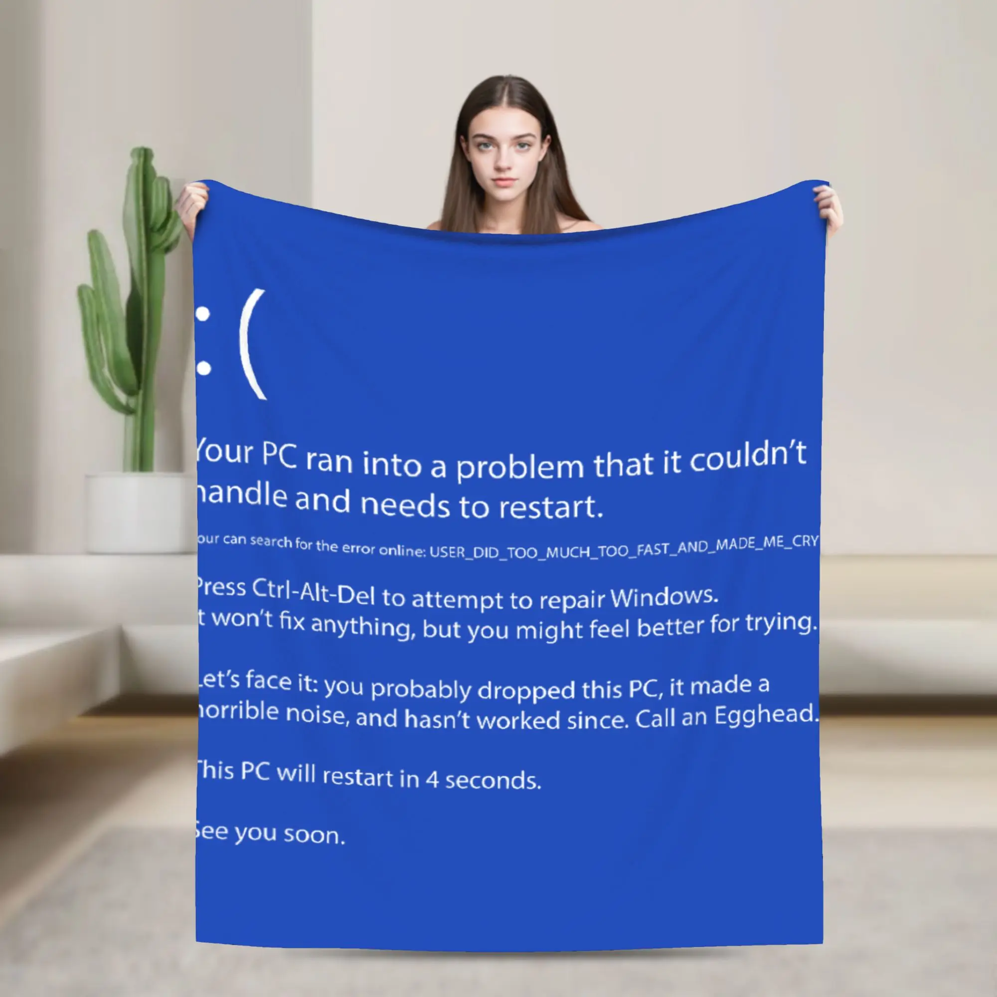 Funny Blue Screen of Death Geek Halloween Party Graphic Blanket Warm Soft Throw Blanket Winter Travel Home Decor Bedspread