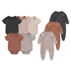 8Pcs Spring Autumn Baby Boys Girls Bodysuits+Rompers Cotton Jumpsuits 0-12 Month Infant Outfits