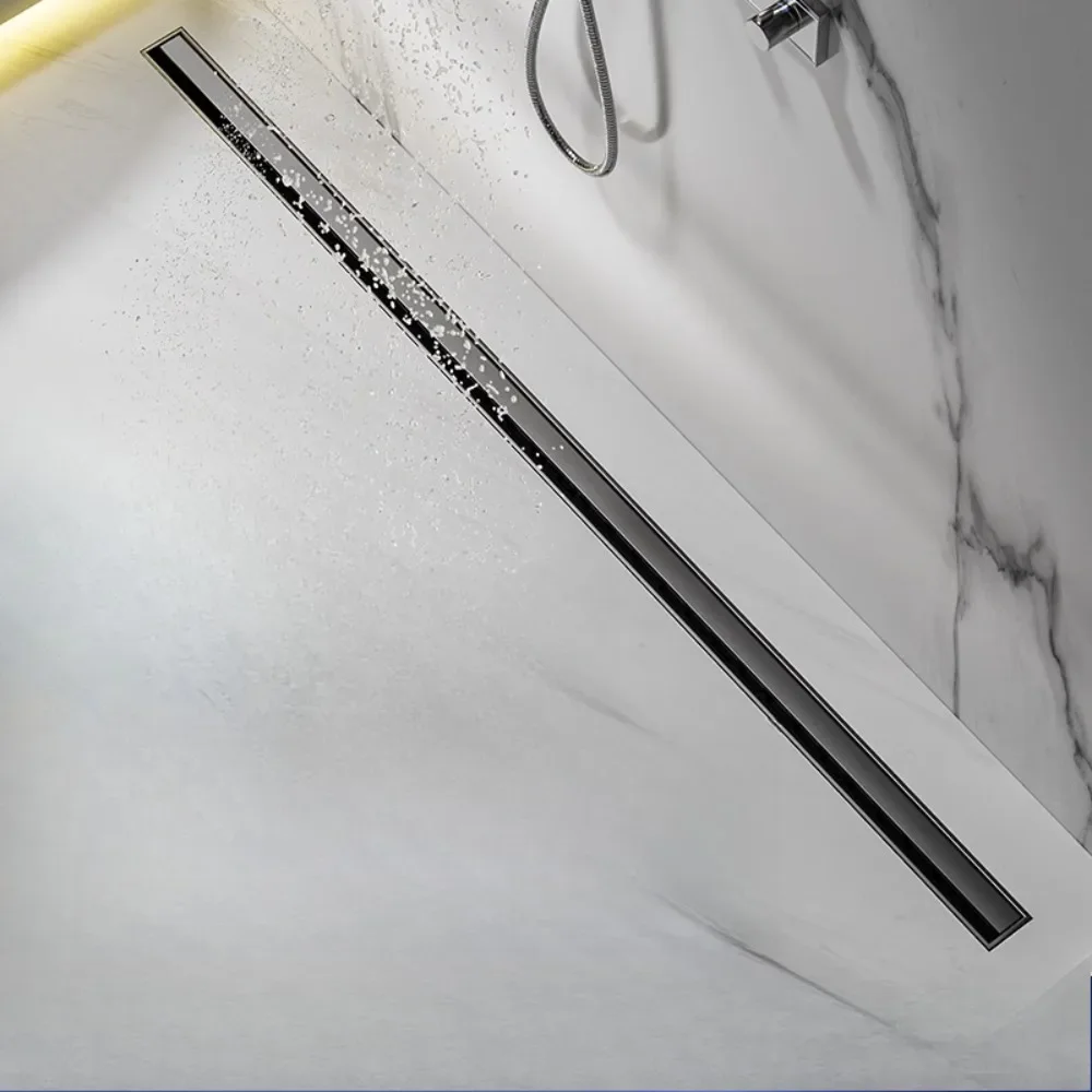 Very narrow line rectangular floor drain deodorant wide stainless steel gun gray shower long strip minimalist large drainage