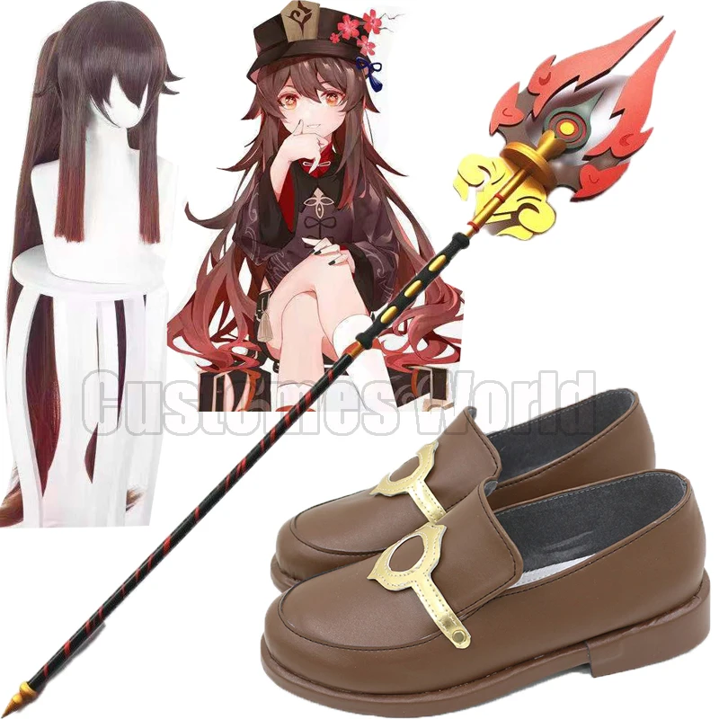 Gra RPG Genshin Impact HuTao Cosplay włócznia broń Hall mistrz Hu peruki z długimi włosami Lolita buty buty HuTao Xue JiMei rekwizyty akcesoria