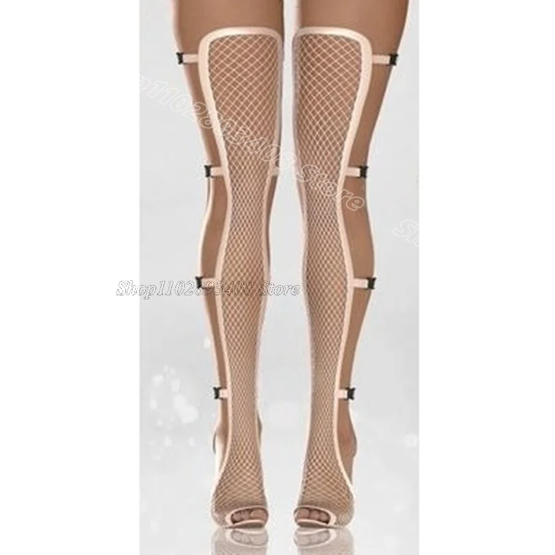 Black Net Peep Toe Sexy Sandal Boots Stiletto British Style Summer Dress Design Women Casual Sandals 2025 Zapatos Para Mujere