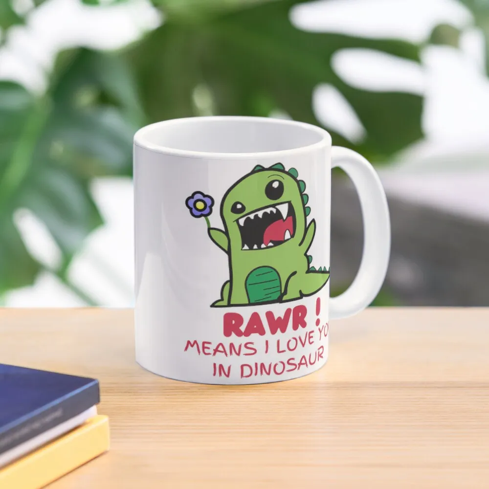 

Rawr Means I Love You In Dinosaur Cute T Rex with a Flower Coffee Mug Creative Cups Coffee Cup Ceramic Tea And Coffee Cups