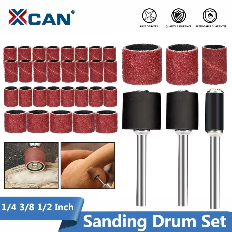 XCAN 51/66pcs Sanding Drum Set 1/4 3/8 1/2 Inch Sanding Band Sleeve With Mandrels for Dremel Rotary Tool Accessories