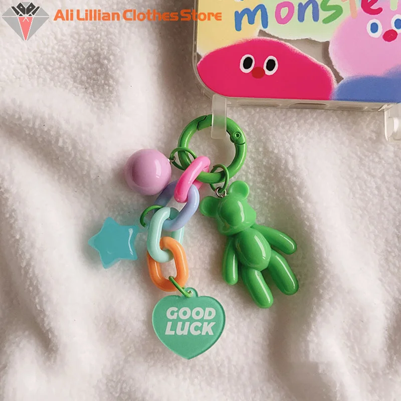 Creative Cute Bear Keychain Colorful Bear Bag Decoration Accessories For Women Girls Fashion Earphone Protective Case Pendant image 2