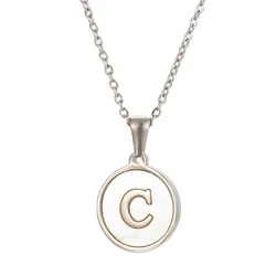 Initial Letter Necklace A-Z White Shell Round Alphabet Pendants Necklace Stainless Steel Letters Men Women Pendant Charm Jewelry