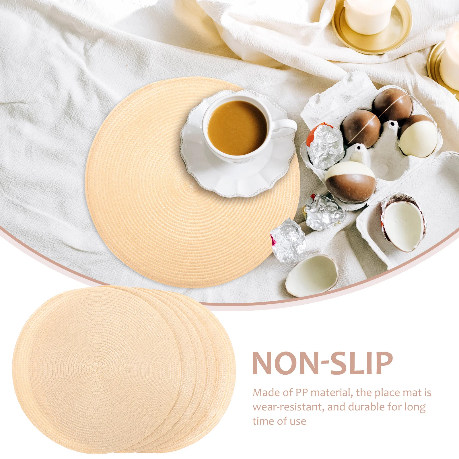

6pcs Placemat Dining Table Pad Heat Resistant Round Dining Mat Plastic Coaster Set Rustic Table Pad For Home Hotel Decor