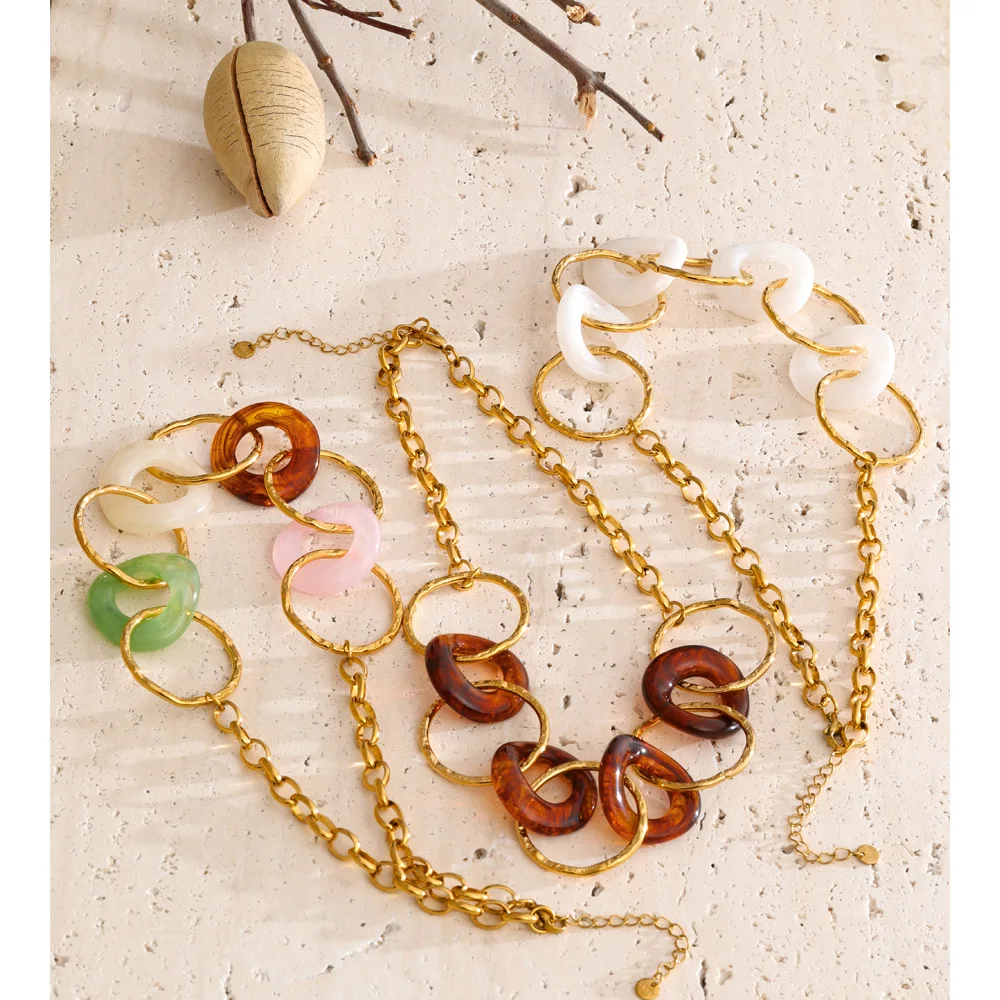 Yhpup New Arrivals Stainless Steel Resin Acrylic Round Statement Necklace 18K Gold Color PVD Plated Summer 2026 Jewelry