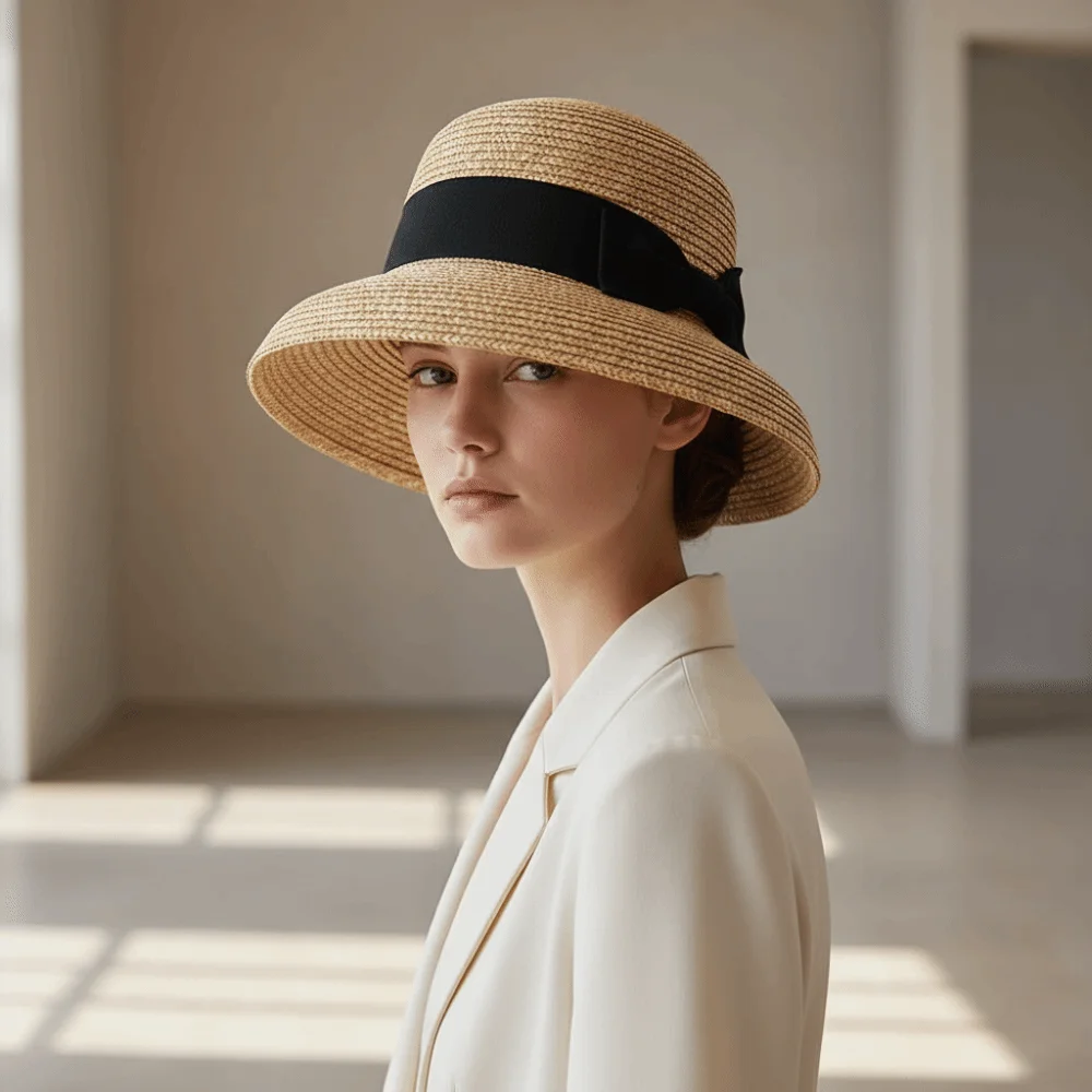 High-Density Weave Wheat Straw Cloche Grosgrain Ribbon Trim Retainable Shape French Style Sun Hat Lightweight Comfort Breathable