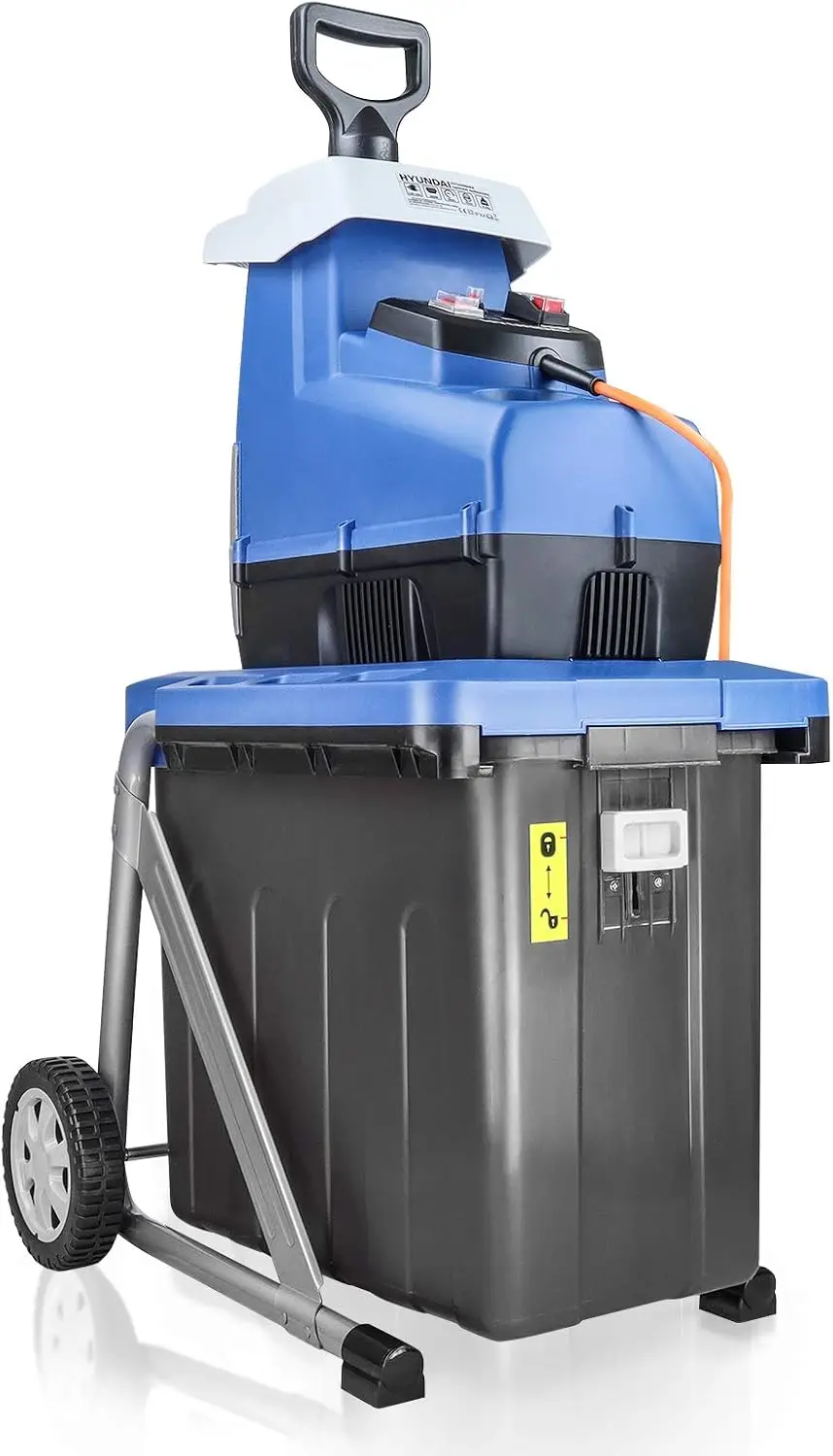 Triturador elétrico de jardim, 2800W, 230v, velocidade 60rpm, portátil com cabo de alimentação de 10m, saco de coleta removível de 60 litros e