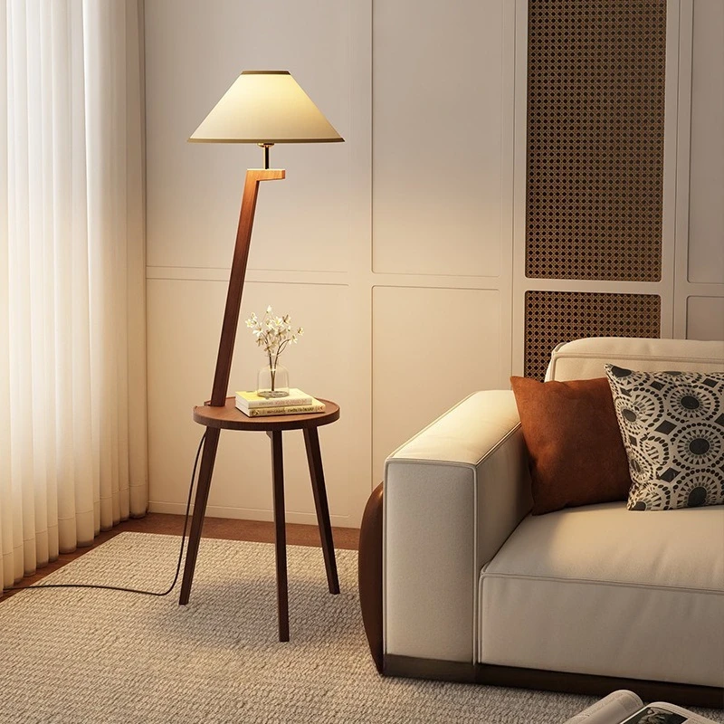 

Postmodern Retro Minimalist Floor Lamps Wooden Fabric Lampshade LED Stand Lights Living Room Sofa Bedroom Hotel Lighting Fixture