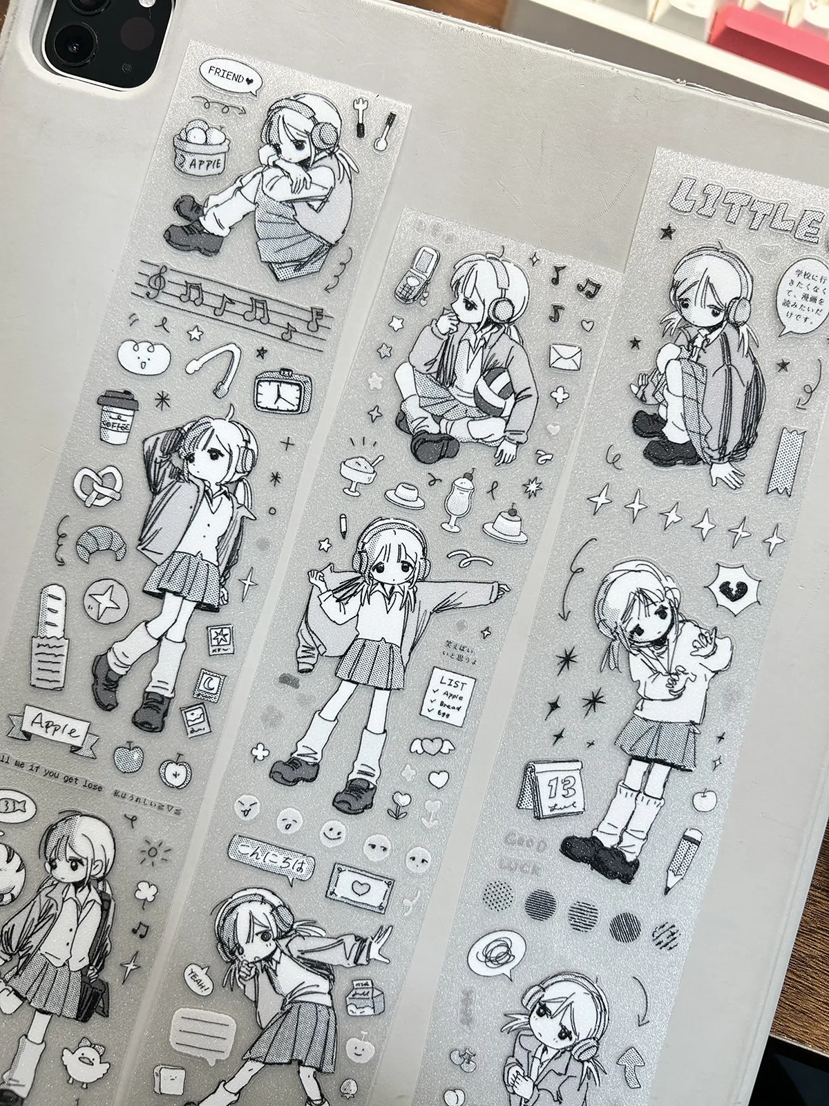 Cute Black & White Comic Style Girl Character Sticker DIY Deco Card Journal Scrapbooking Photo Card Phone Case Collage Supply