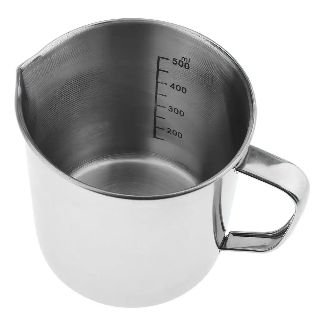 Stainless Steel Measuring Cup Frothing Pitcher with Marking with Handle for Milk Froth Latte Art 17.6/35oz 0.5/1 Liter