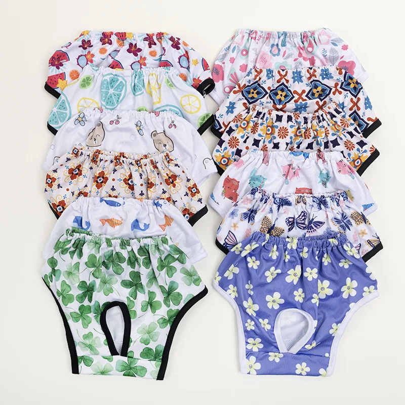 Pet Sanitary Pants Cute Printed Dog Cat Heat Pants Female Puppy Kitten Diaper Shorts Anti-leak Menstrual Underwear for Pets