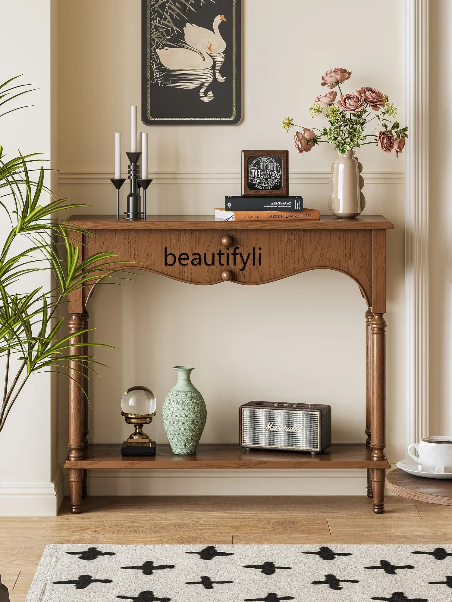 

V cqyRetro Design Console Tables Designer Small Apartment Living Room Console Movable Shelves