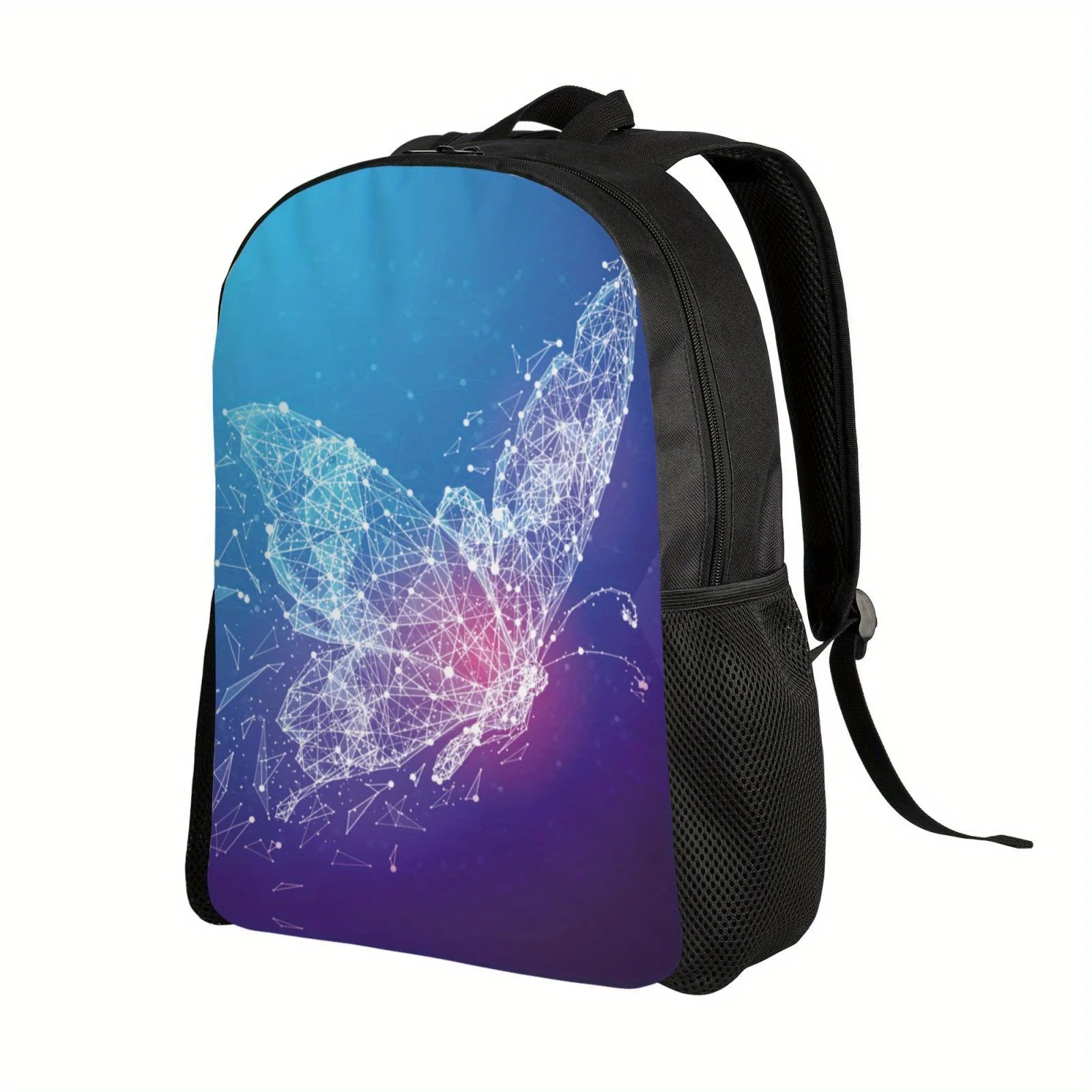 Mochilas negras ajustables ligeras con estampado de mariposa para hombres y mujeres, bolsos de hombro casuales para viajes de negocios, estilo técnico